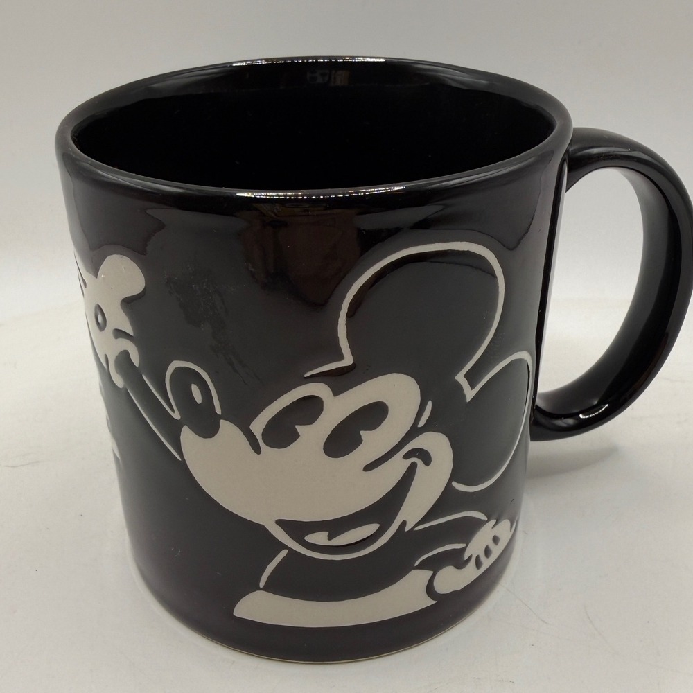Disney Mickey Mouse Coffee Mug Black White Ceramic Tea Cup 4.5 Inch